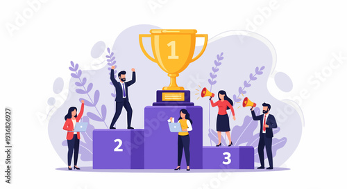 Trophy Award Ceremony with Winners Celebrating.