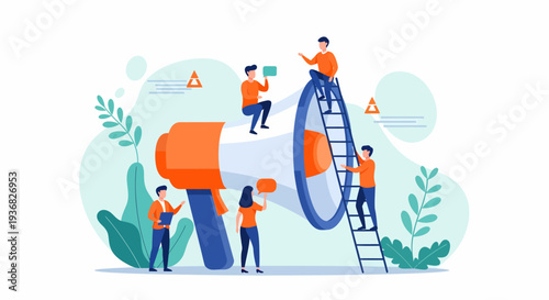 People Working Together on Large Magnifying Glass.