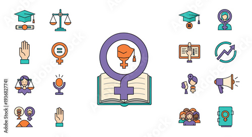 Feminism Icons: Education, Equality, Justice, Activism, Empowerment, Diversity
