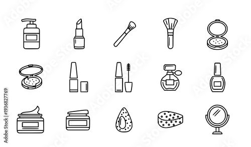 Cosmetics and beauty line icons vector set editable stroke