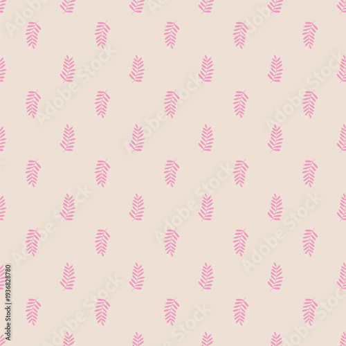 Seamless pattern with pink olive branches on a pink background. Vector illustration for bed linen, stationery, postcard, textile.
