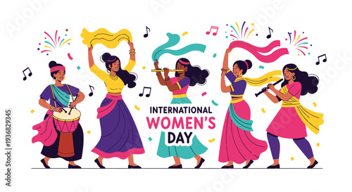Women Dancing with Music and Colorful Fabric.