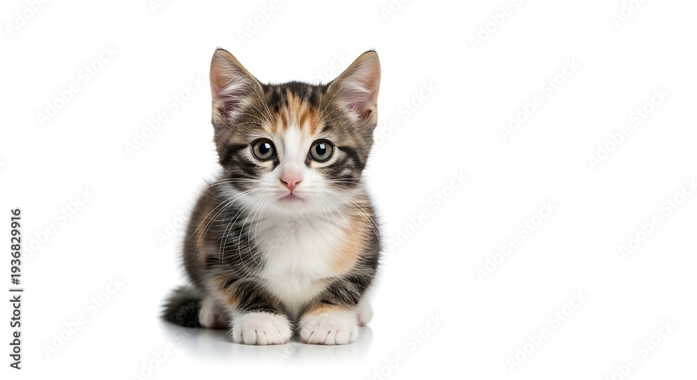 Obraz premium Adorable Kitten Portrait - A Captivating Gaze on White Background.