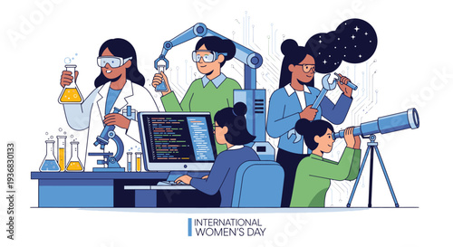 Diverse Women Working Together in Laboratory Setting.