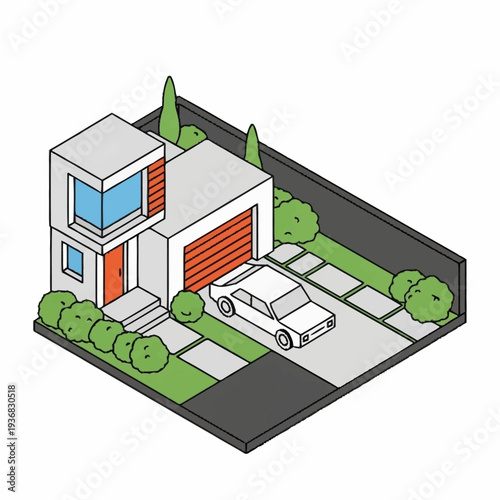 Modern suburban home with garage and car.
