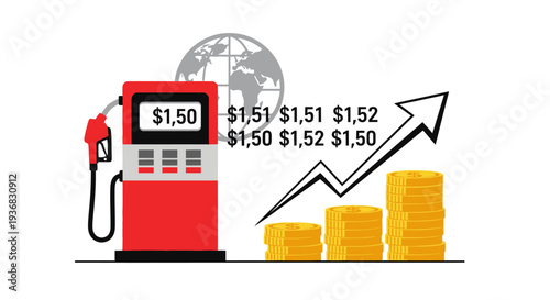 Illustration depicting rising global fuel prices and increasing costs.