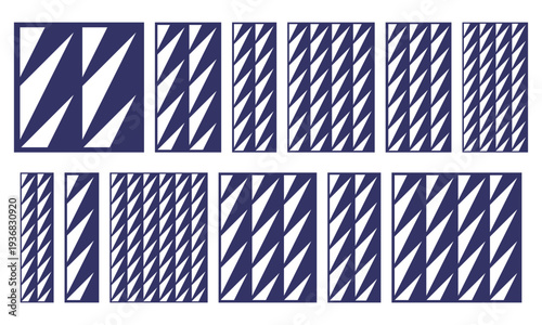 Set of rectangular laser cut panels with diagonal stripe pattern. Decorative vector templates for CNC cutting, wood panels, metal screens, room dividers, wall decor and geometric lattice designs.