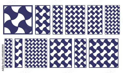 Set of decorative laser cut panels with organic geometric pattern. Vector templates for CNC cutting, wood carving, metal screens, room divider panels and abstract lattice wall decorations.