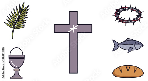 Christian Symbols: Cross, Crown of Thorns, Palm, Chalice, Fish, Bread