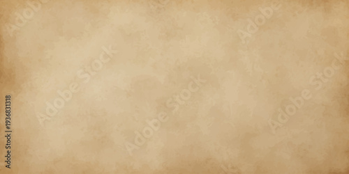 A worn sheet of ancient parchment with a stained brown grunge pattern and a blank retro design creates a textured vintage paper background on an aged antique surface