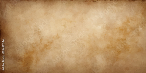 A blank vintage parchment with a grungy brown aged texture and stained antique pattern provides a retro paper background design on a weathered material surface