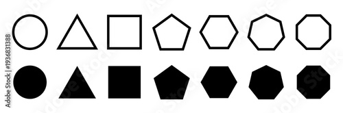 Rectangle square , circle and triangle set from thin to thick line. Set of geometric shapes form. Vector illustration