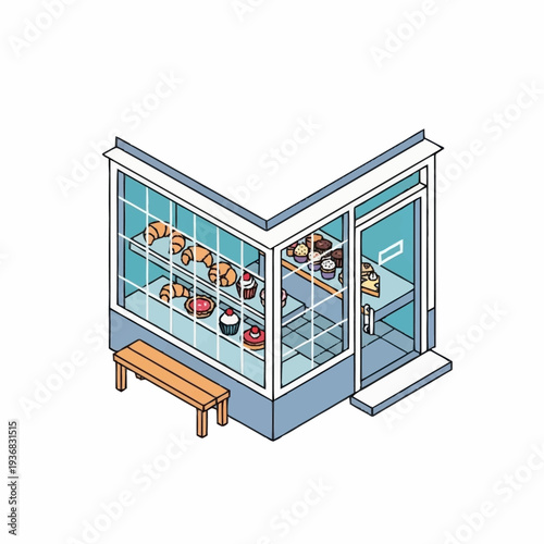 Isometric illustration of a sushi shop.