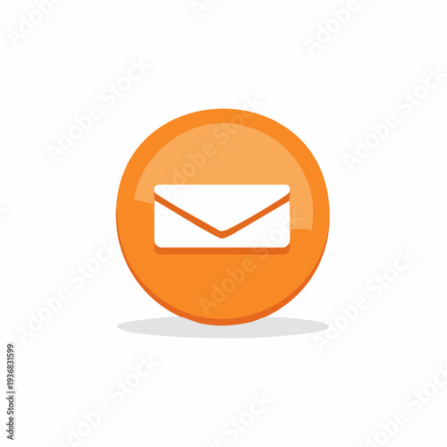 Orange circular mail icon. Concept of contact us, envelope, and communication.