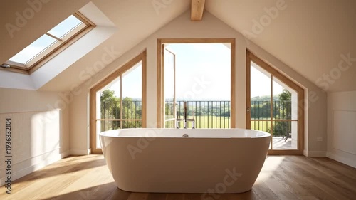 Modern Loft Bathroom with Large Windows.