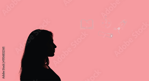 Woman's profile silhouette against a minimalist pink background
