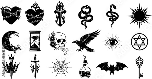 Esoteric Occult Sacred Symbols Black Silhouette Vector Collection