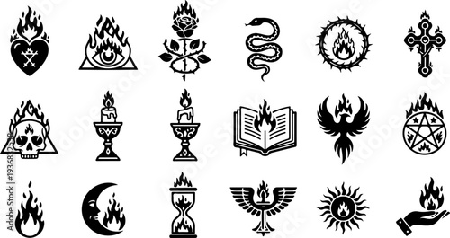 Esoteric Occult Sacred Symbols Black Silhouette Vector Collection