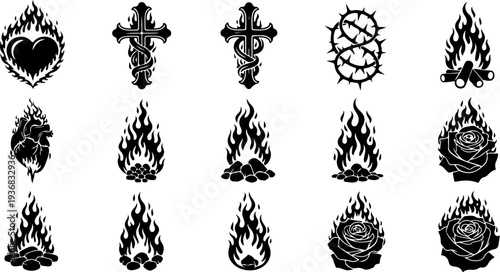 Esoteric Occult Sacred Symbols Black Silhouette Vector Collection
