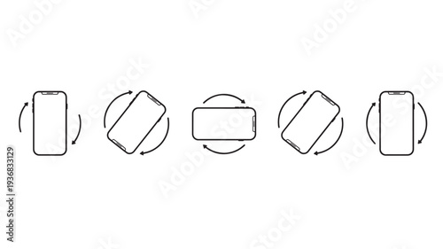 Smartphone rotation icons depicting portrait, landscape, and tilted orientations with circular arrows for motion indication.