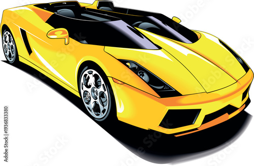 Yellow Color Sports Car Front and Rare View Vector Design 