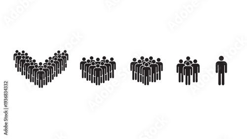 Groups of people icons in various sizes and formations, illustrating different crowd densities and single individuals.