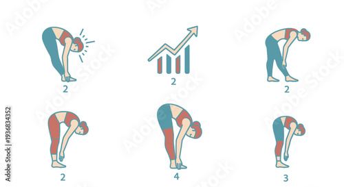 Illustrated Sequence of a Woman Performing Forward Bend Exercise.