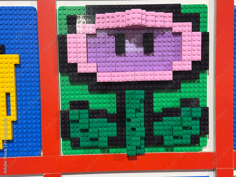 Fototapeta premium Pink pixel flower lego mosaic