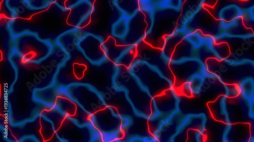 Electric patterns in blue and red design on black background showing shapes and lines during animated display