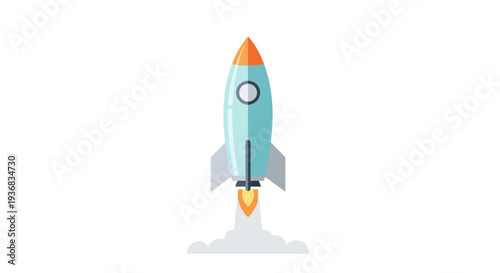 Cartoon Rocket Launching into Space, Starting Up