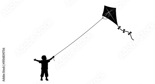 Silhouette Child Flying Kite