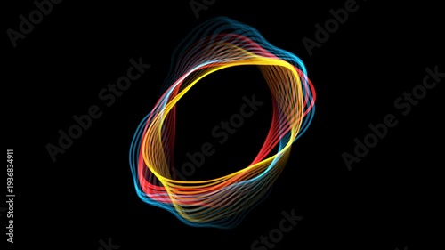 Colorful waves move in circles creating smooth patterns in a dark space