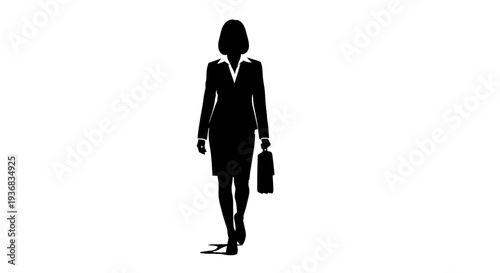 Silhouette of a businesswoman walking with a briefcase