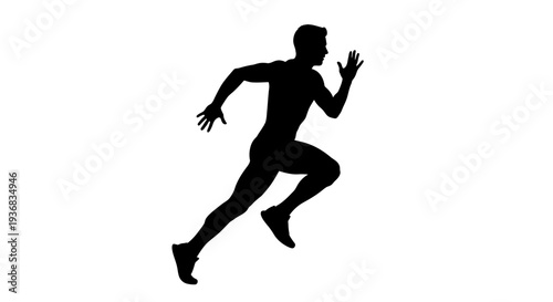 Silhouette of a male runner in motion against a white background