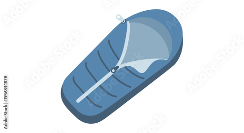 Blue sleeping bag open with zipper isolated on white background