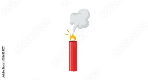 Red Dynamite Stick Ignited with Fuse and Smoke