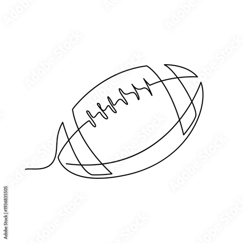 American Football Ball Illustration Isolated on White Background. Rugby Ball Icon with Laces and Stripes, Sport Equipment Symbol for Game, Match, Tournament. One line art