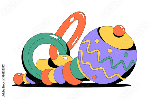 A colorful toy rattle illustration for baby with vibrant shapes and patterns