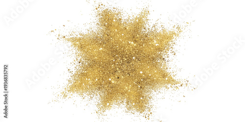 Golden glitter dust explosion in star shape with sparkling glowing particles magic background vector illustration