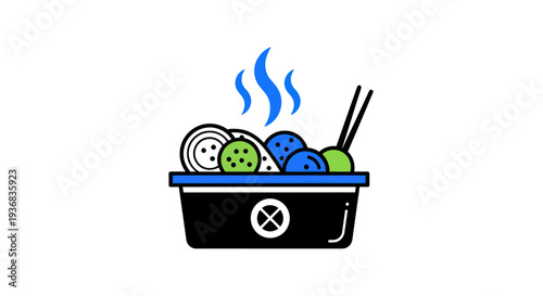 Steaming food bowl graphic design