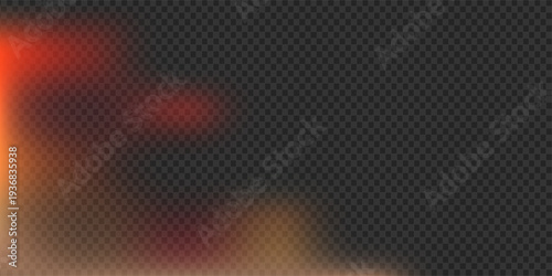 Artistic orange and red light leak with ragged organic shape. Perfect for left side placement to simulate heavy light exposure and dramatic cinematic film burn on dark background