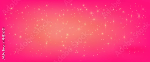 Vibrant background with hot pink and peach gradient and glowing stars. This magical abstract background creates festive and glamorous atmosphere for party and celebration designs