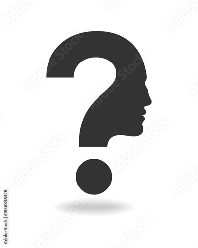 Man head with question mark graphic icon. Anonymous male profile sign isolated on white background. Vector illustration