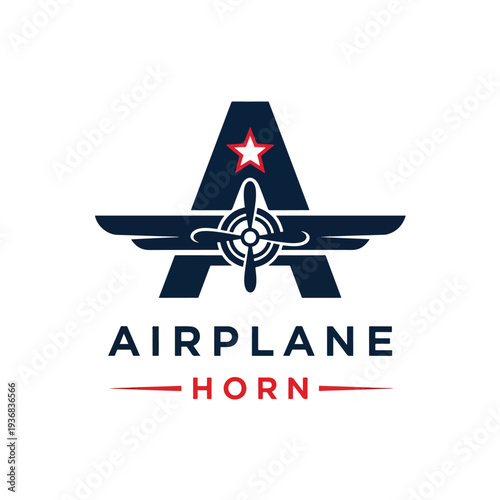 Stylized Initial 'A' Emblem with Aircraft Wings and Propeller Design Concept