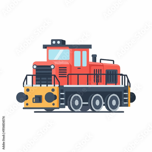 Red Diesel Locomotive Train Engine Isolated on White Background.