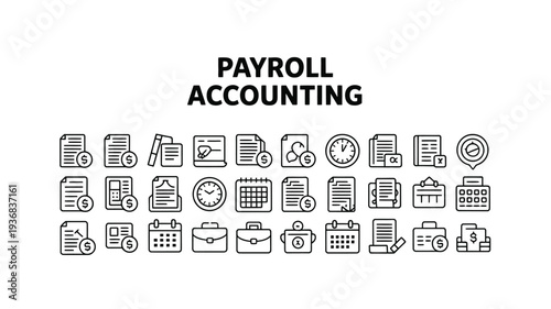 Payroll accounting icons for business finance and management