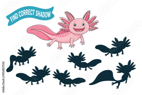 Axolotl vector illustration with multiple shadow options for kids game