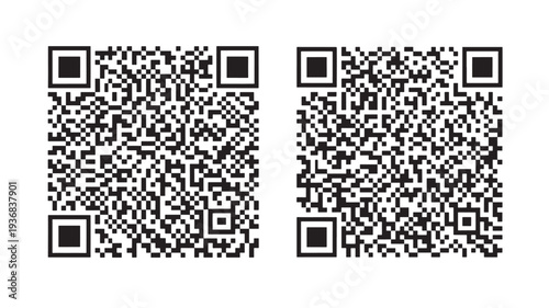 Two QR codes are displayed side by side on a white background, featuring black square patterns for digital information scanning.