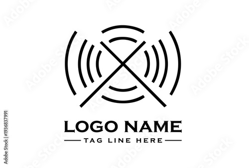 Logo design featuring a stylized defense interception network symbol with concentric circles and crossed lines on a white background.