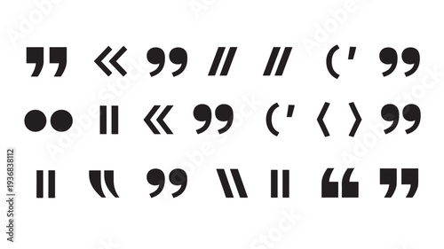 Quotation marks set with various styles and types, including double and single quotes, angle quotes, and punctuation symbols.